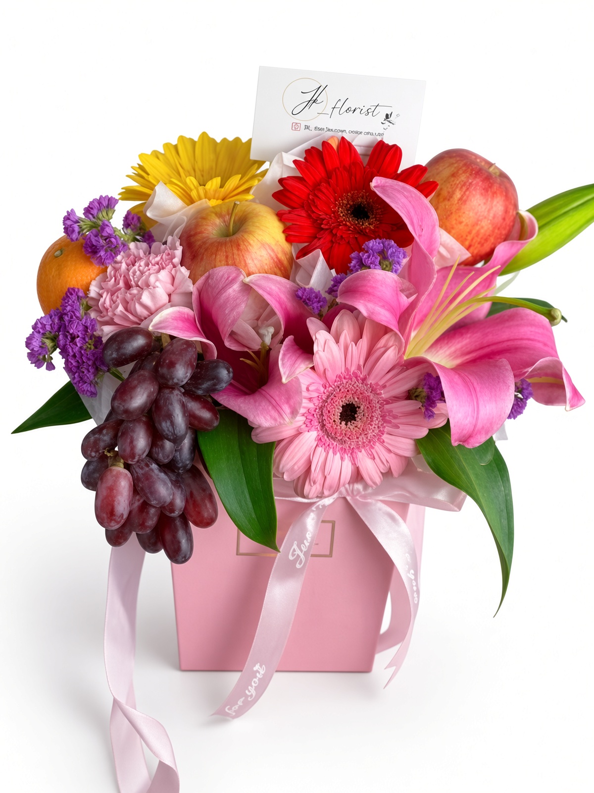 Fresh Fruit & Flower Gift Basket | Lilies, Gerberas & Seasonal Fruits