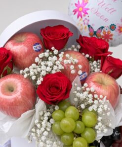 Get Well Soon Red Rose Fruit Basket | Fresh Roses, Apples & Grapes - Image 2