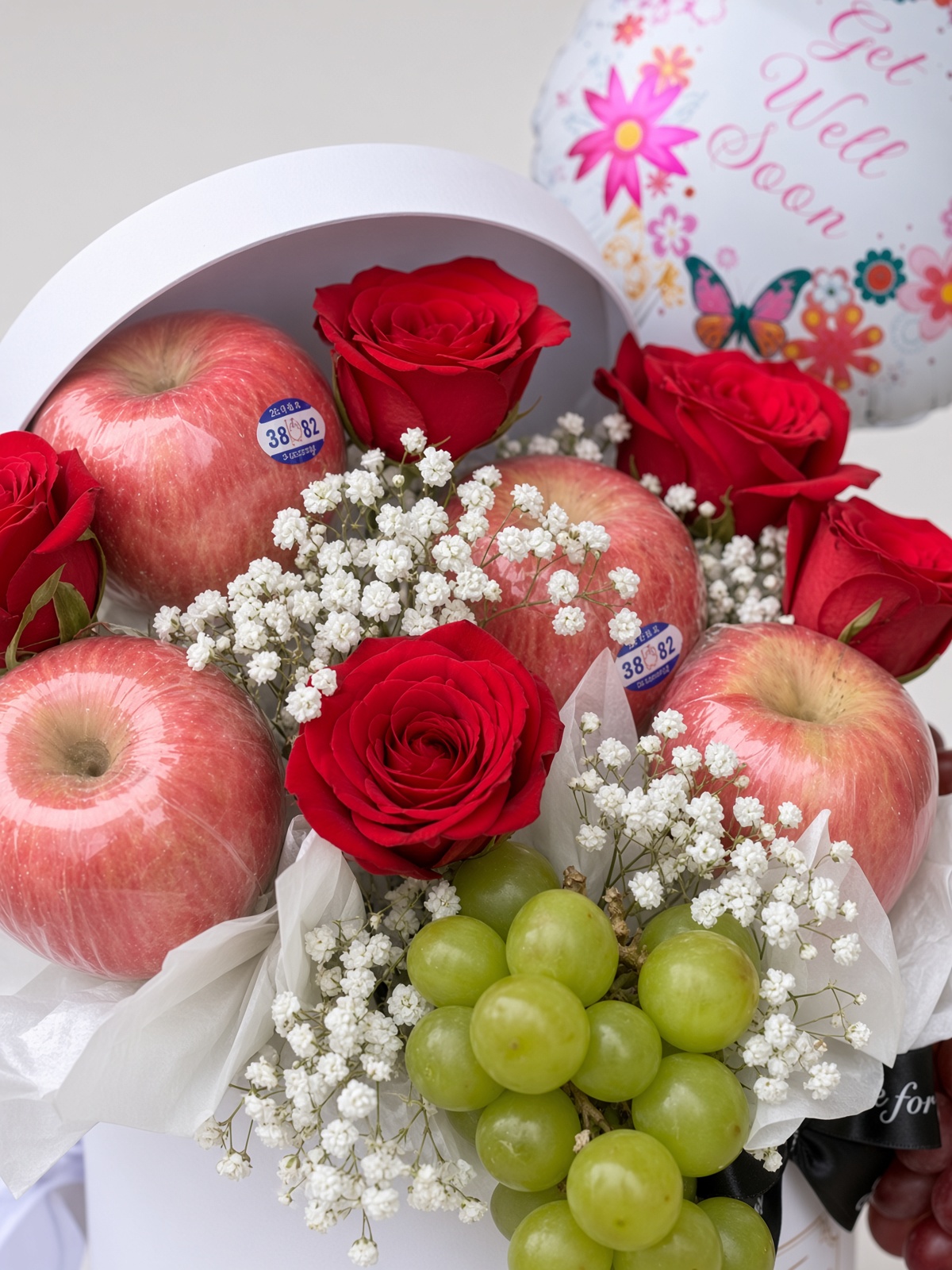 Get Well Soon Red Rose Fruit Basket | Fresh Roses, Apples & Grapes - Image 2