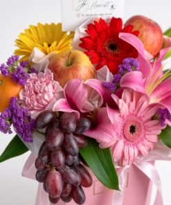 Fresh Fruit & Flower Gift Basket | Lilies, Gerberas & Seasonal Fruits - Image 2