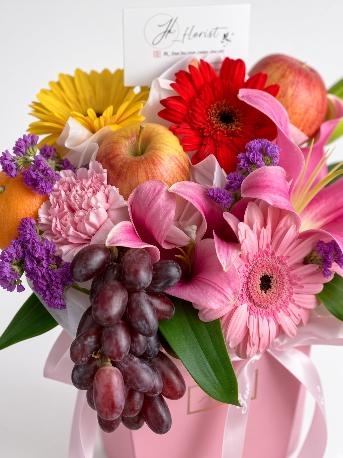 Fresh Fruit & Flower Gift Basket | Lilies, Gerberas & Seasonal Fruits - Image 2
