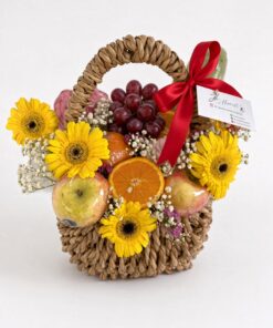 Yellow Gerbera Fruit Basket | Fresh Flowers & Seasonal Fruits