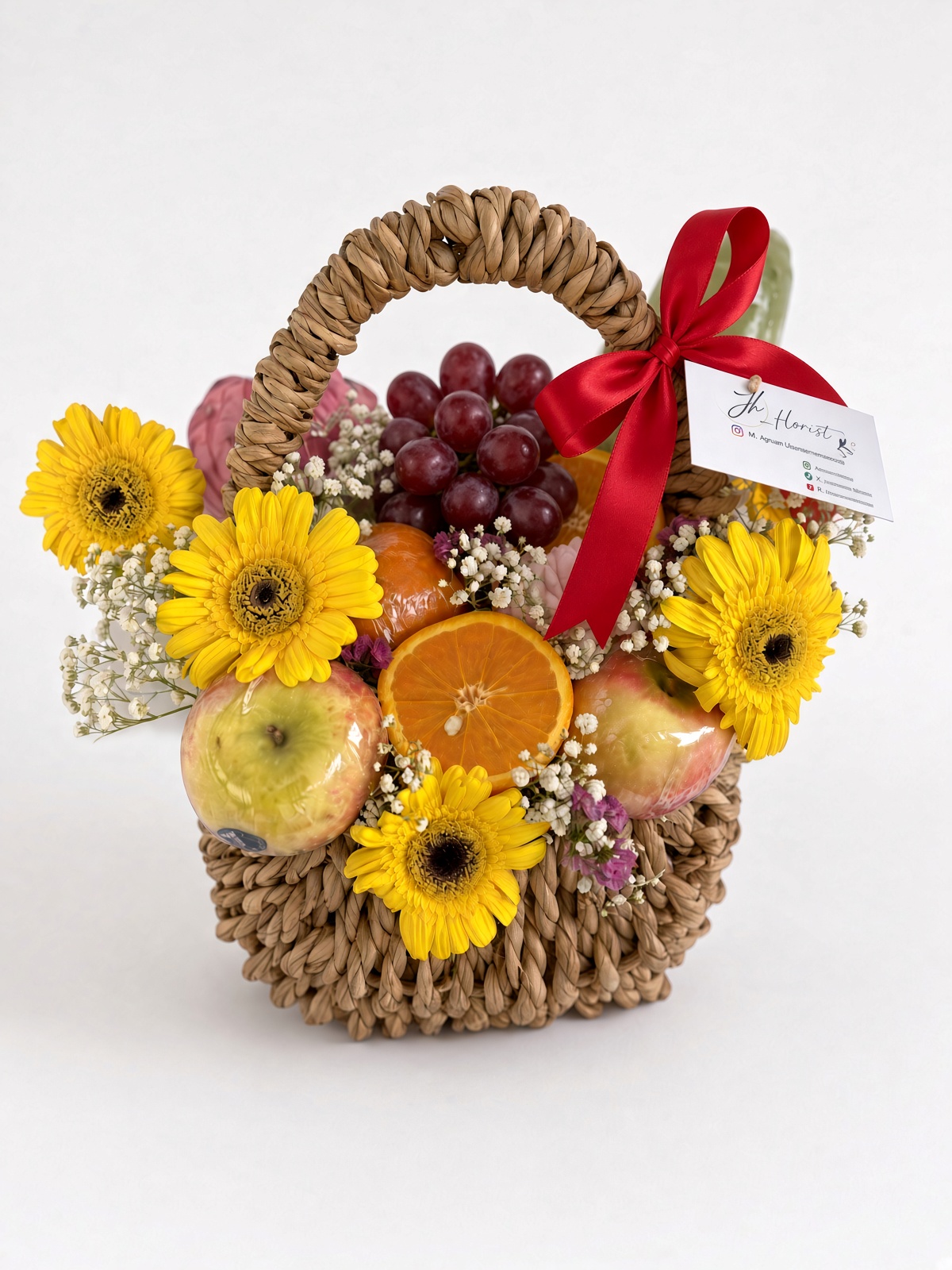 Yellow Gerbera Fruit Basket | Fresh Flowers & Seasonal Fruits