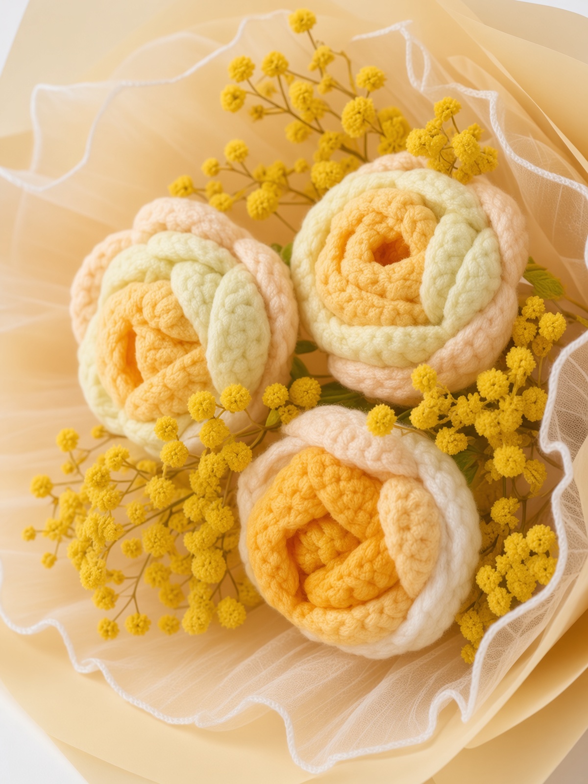 Crochet Rose Bouquet Orange Buttercream - Image 3