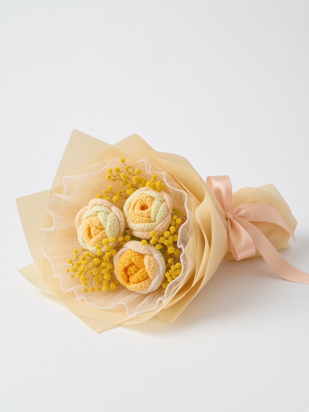Crochet Rose Bouquet Orange Buttercream - Image 2
