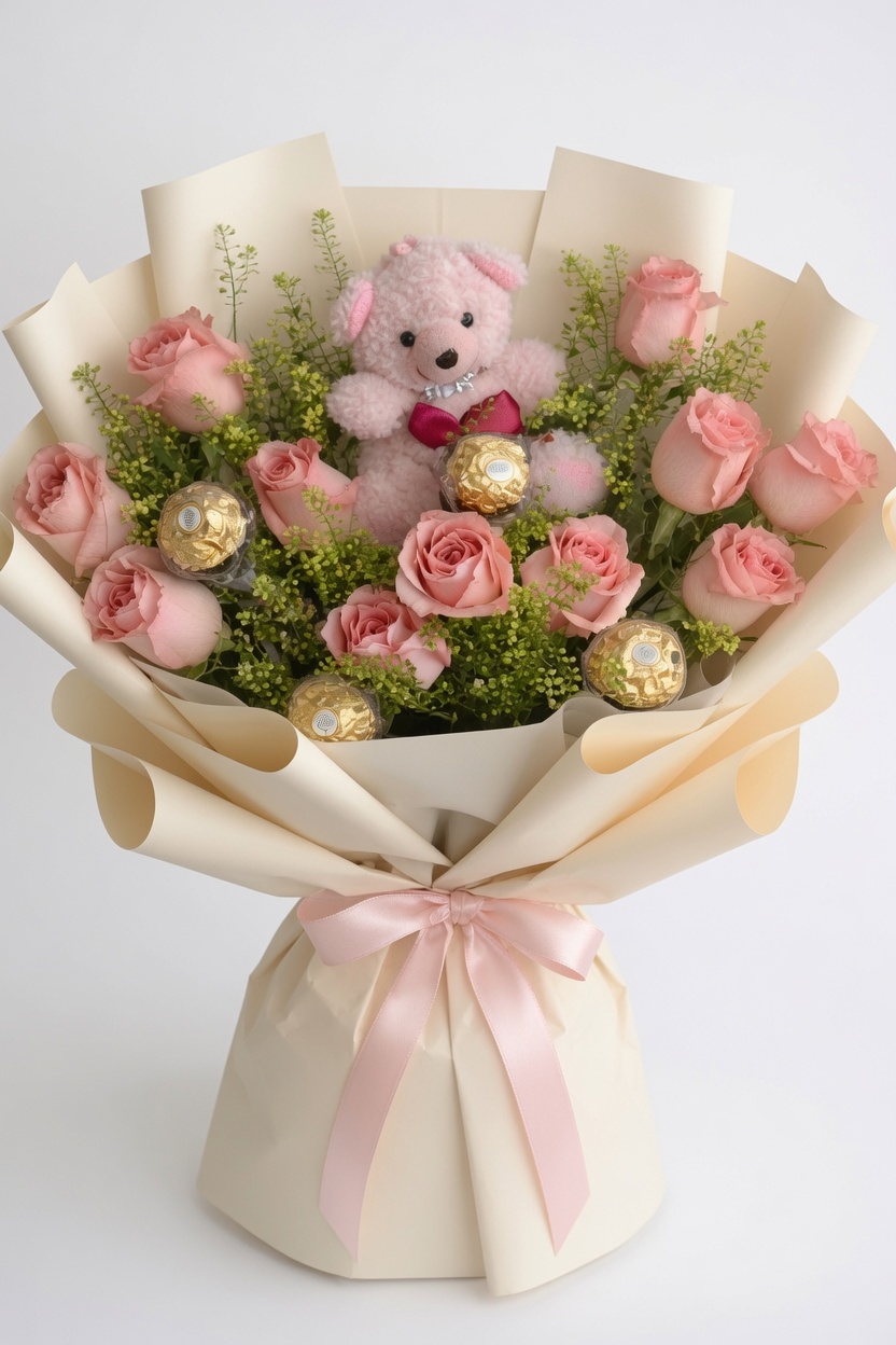 Chocolate Gift Bouquet Sweet Blush Teddy