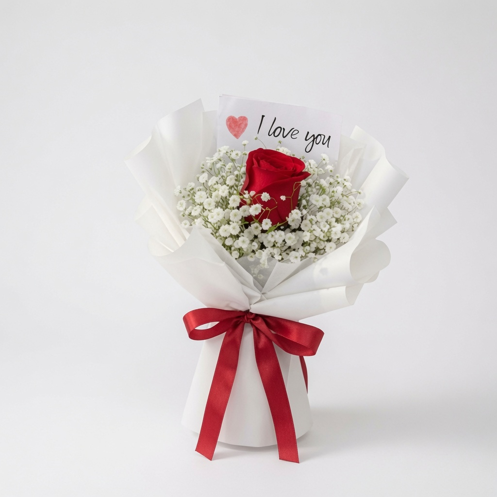 Rose Bouquet with Baby’s Breath | Single Stalk Rose Bouquet