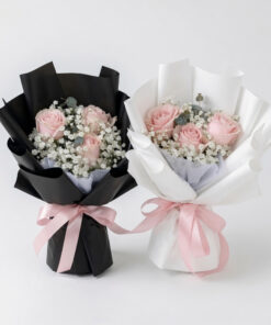 Pink Rose with Baby Breath Bouquet | 3 Stalks Rose Bouquet