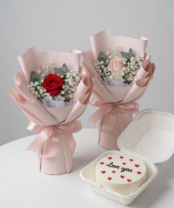 Single Rose Bouquet & Bento Cake | Flower & Cake Set