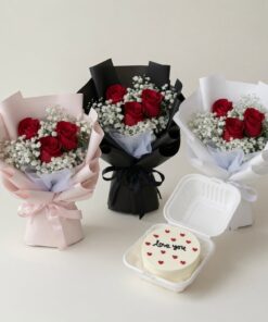 Rose Bouquet & Bento Cake | Flower & Cake Set