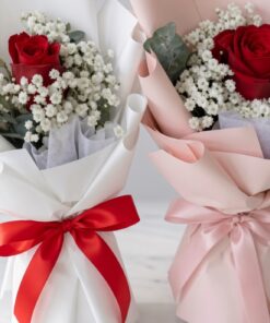 Single Rose with Baby Breath Bouquet | Single Stalk Rose Bouquet - Image 2