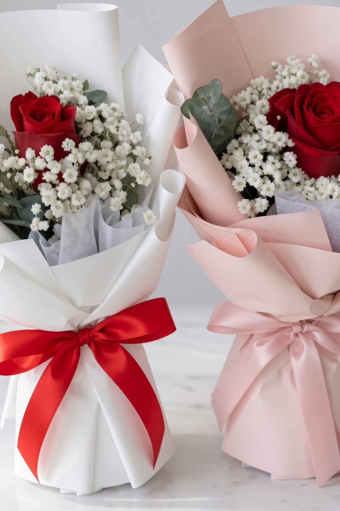 Single Rose with Baby Breath Bouquet | Single Stalk Rose Bouquet - Image 2