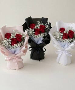 Red Rose with Baby Breath Bouquet | 3 Stalks Rose Bouquet