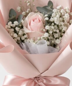 Single Pink Rose Bouquet with Baby Breath - Image 2
