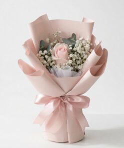 Single Pink Rose Bouquet with Baby Breath