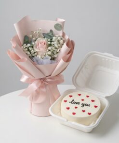 Single Rose Bouquet & Bento Cake | Flower & Cake Set - Image 3