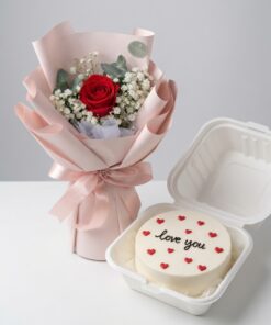 Single Rose Bouquet & Bento Cake | Flower & Cake Set - Image 2