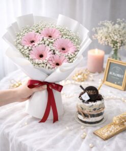 Five Daisies & Mini Cake (Fresh Flower)