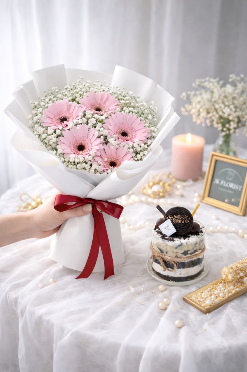 Five Daisies & Mini Cake (Fresh Flower)