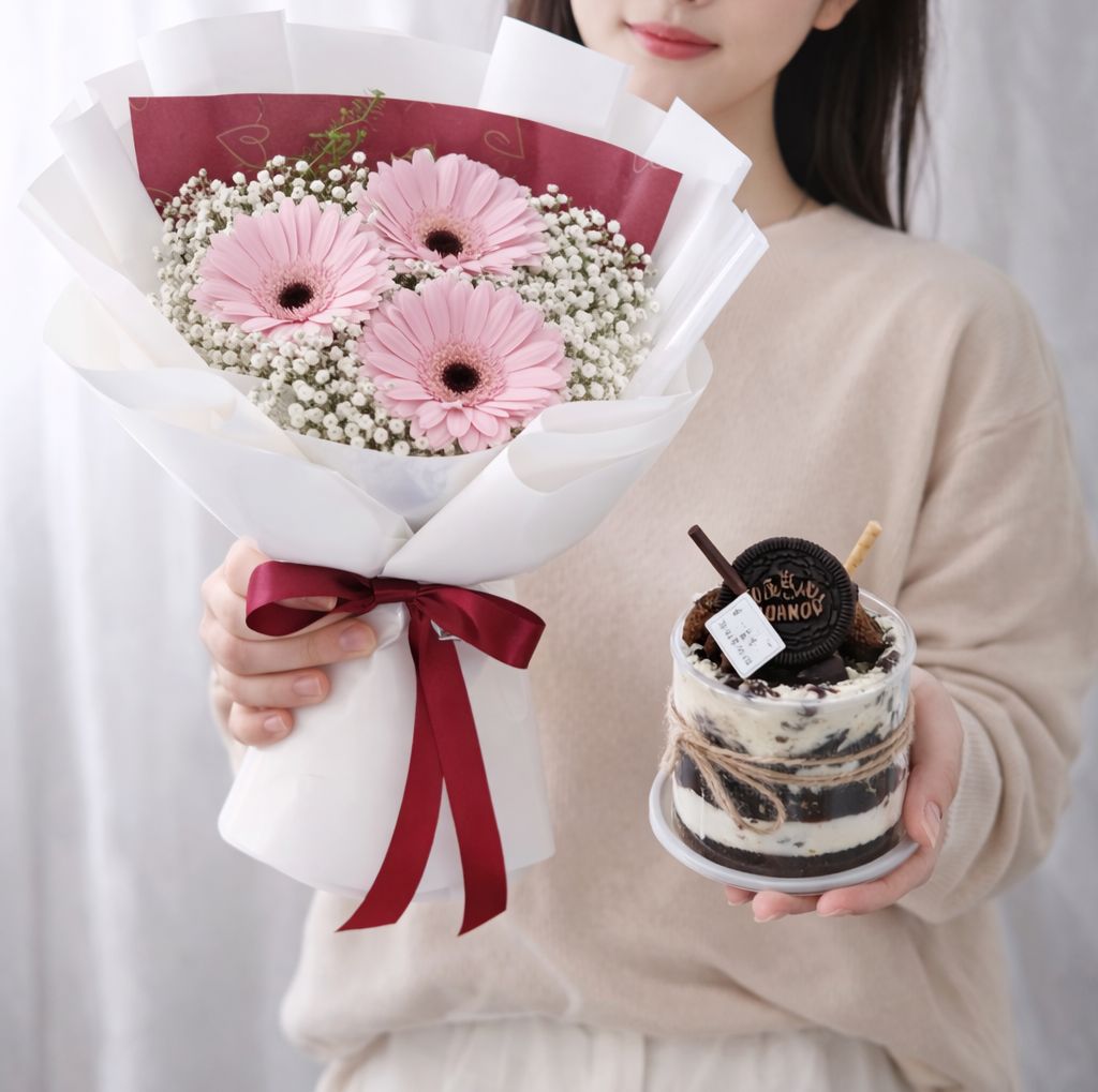 Trio Daisies & Mini Cake (Fresh Flower) - Image 2