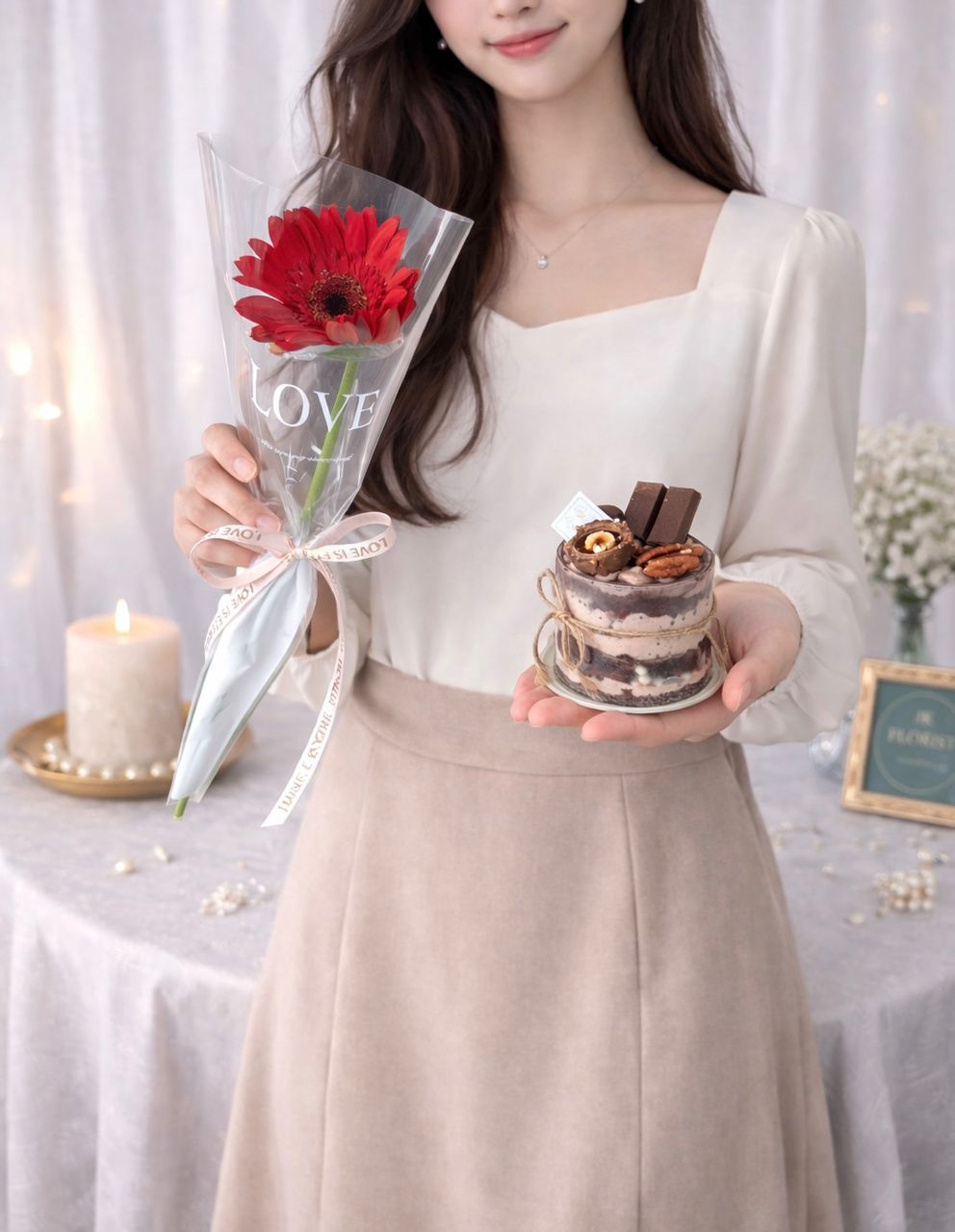 Daisy & Mini Cake (Fresh Flower)