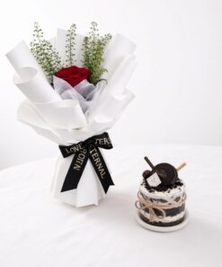 Single Rose Bouquet & Mini Chocolate Cake | Flower & Cake Set - Image 3