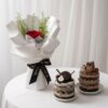 Single Rose Bouquet & Mini Chocolate Cake | Flower & Cake Set