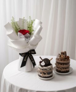 Single Rose Bouquet & Mini Chocolate Cake | Flower & Cake Set