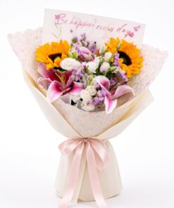 Fresh Pink Lily & Sunflower Bouquet with White Eustomas | Mixed Flower