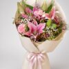 Fresh Pink Lily Bouquet with Roses & Purple Accents | Mixed Flower