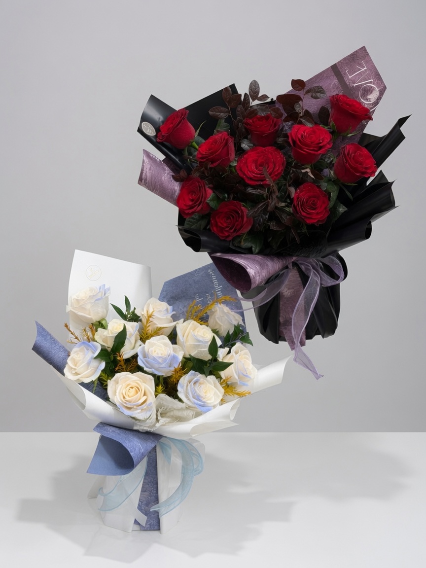 White Red Rose Bouquet | Premium Gift Bouquet