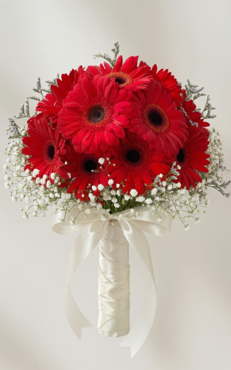 Bridal Hand Bouquet Classic Red Gerbera