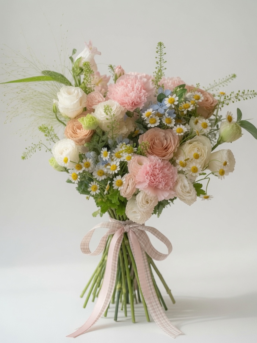 Bridal Hand Bouquet Pastel Garden Rose & Carnation