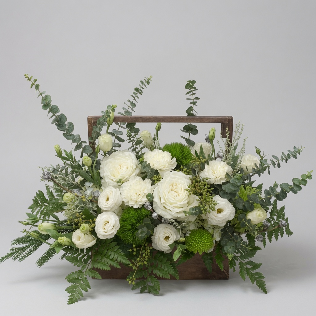 Condolences Funeral Basket Rose & Button Chrysanthemum