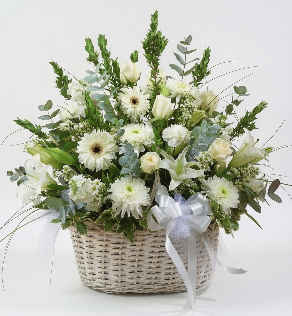 Condolences Funeral Basket Lily, Rose & Gerbera