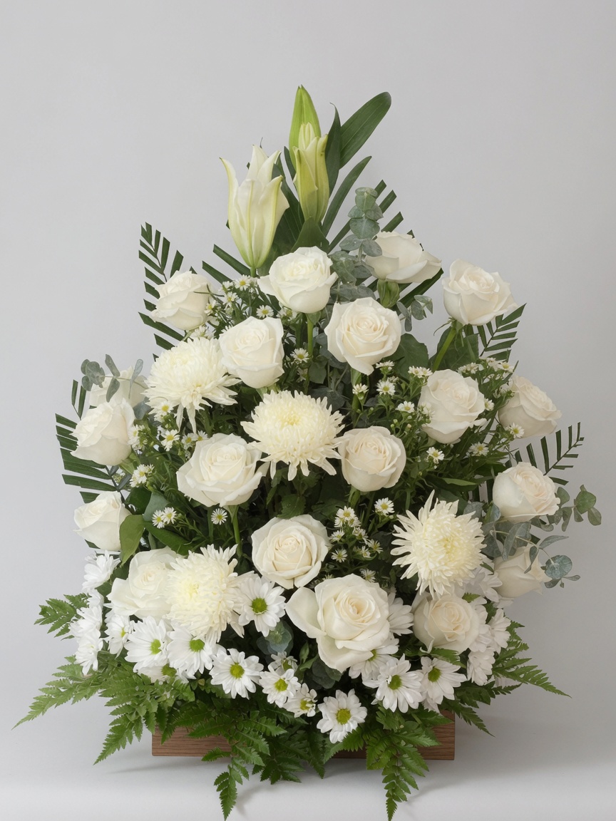 Condolences Funeral Basket White Rose & Lily