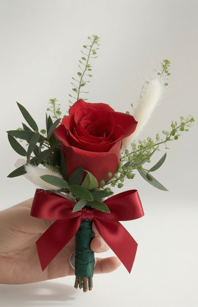 Boutonniere & Corsage Set Classic Red Rose - Image 2