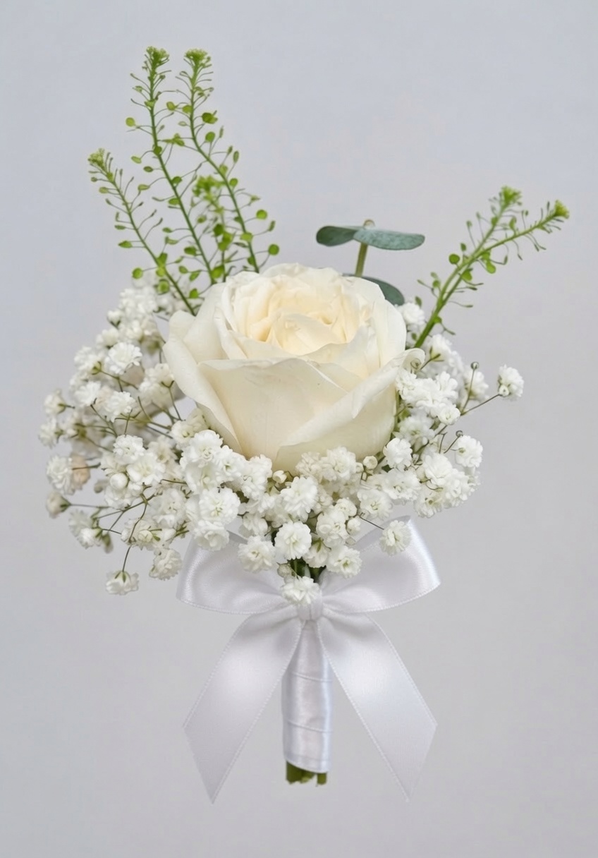 Boutonniere & Corsage Set Pure White Rose - Image 2
