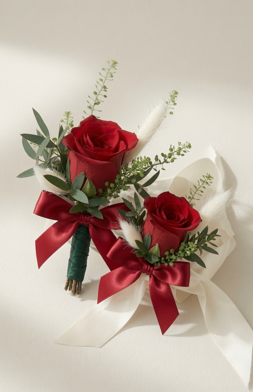 Boutonniere & Corsage Set Classic Red Rose
