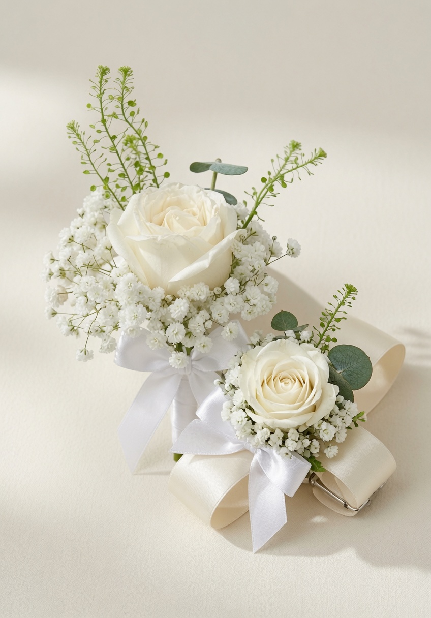 Boutonniere & Corsage Set Pure White Rose