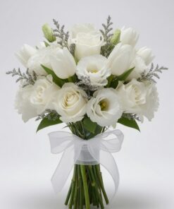Bridal Hand Bouquet White Rose, Tulip & Lisianthus