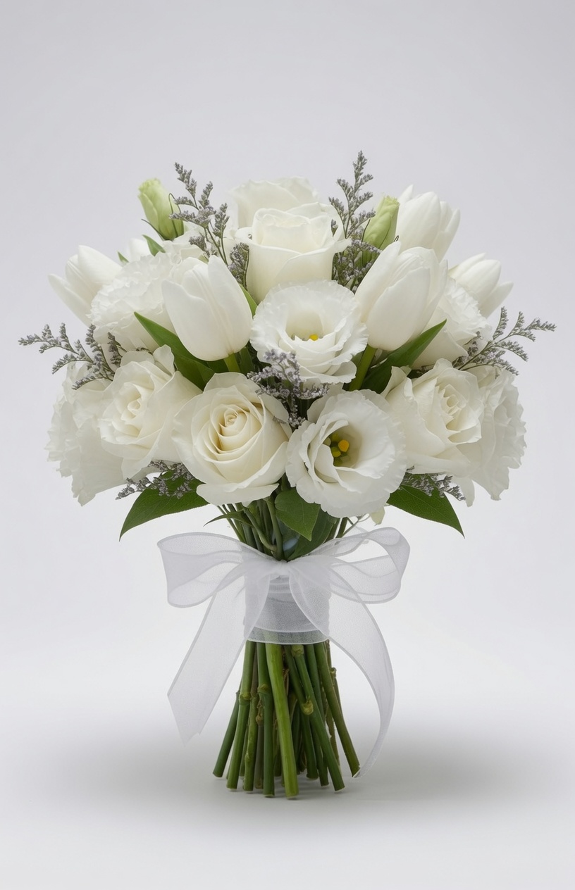 Bridal Hand Bouquet White Rose, Tulip & Lisianthus