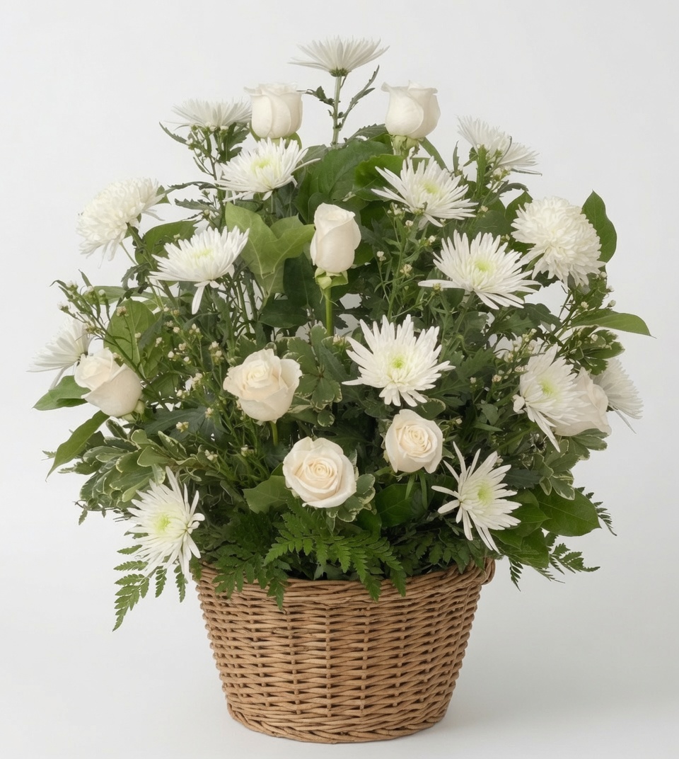 Condolences Funeral Basket Rose & Chrysanthemum