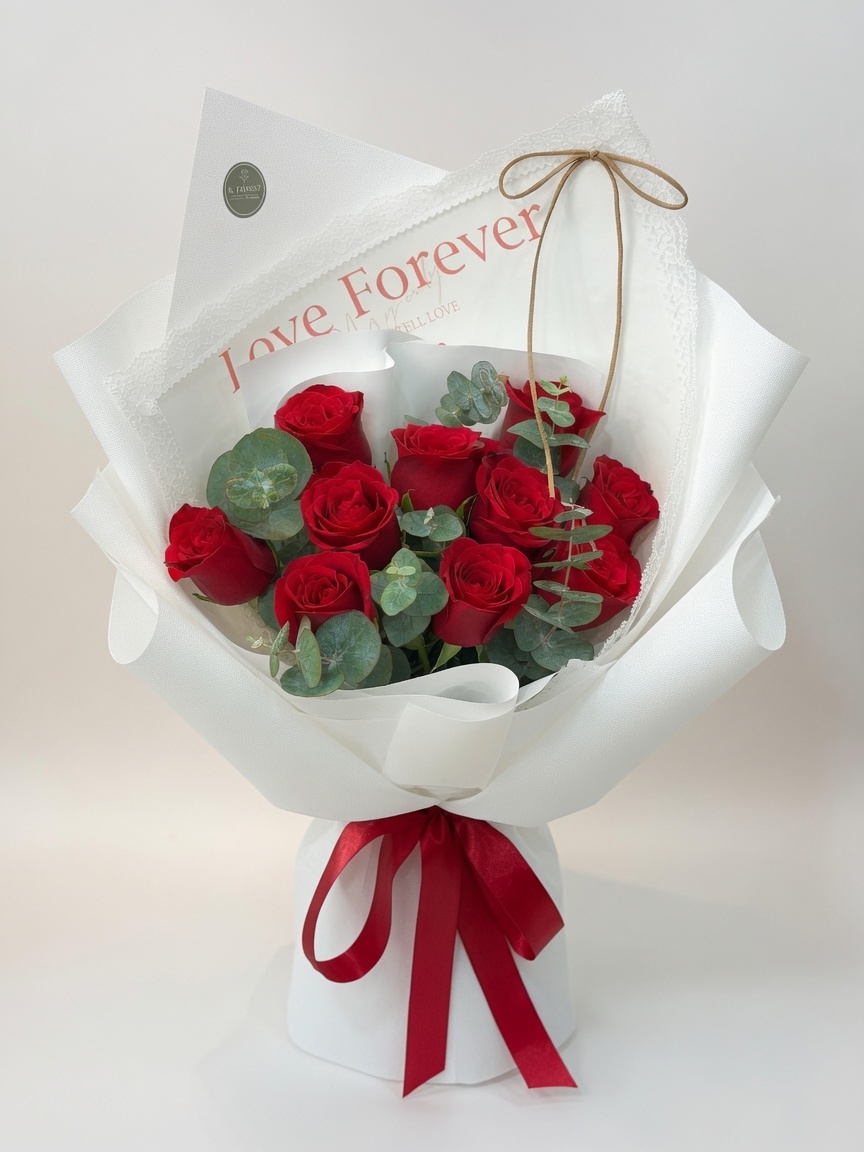 10 Stalks Rose Bouquet | Pink Red Rose Bouquet - Image 3