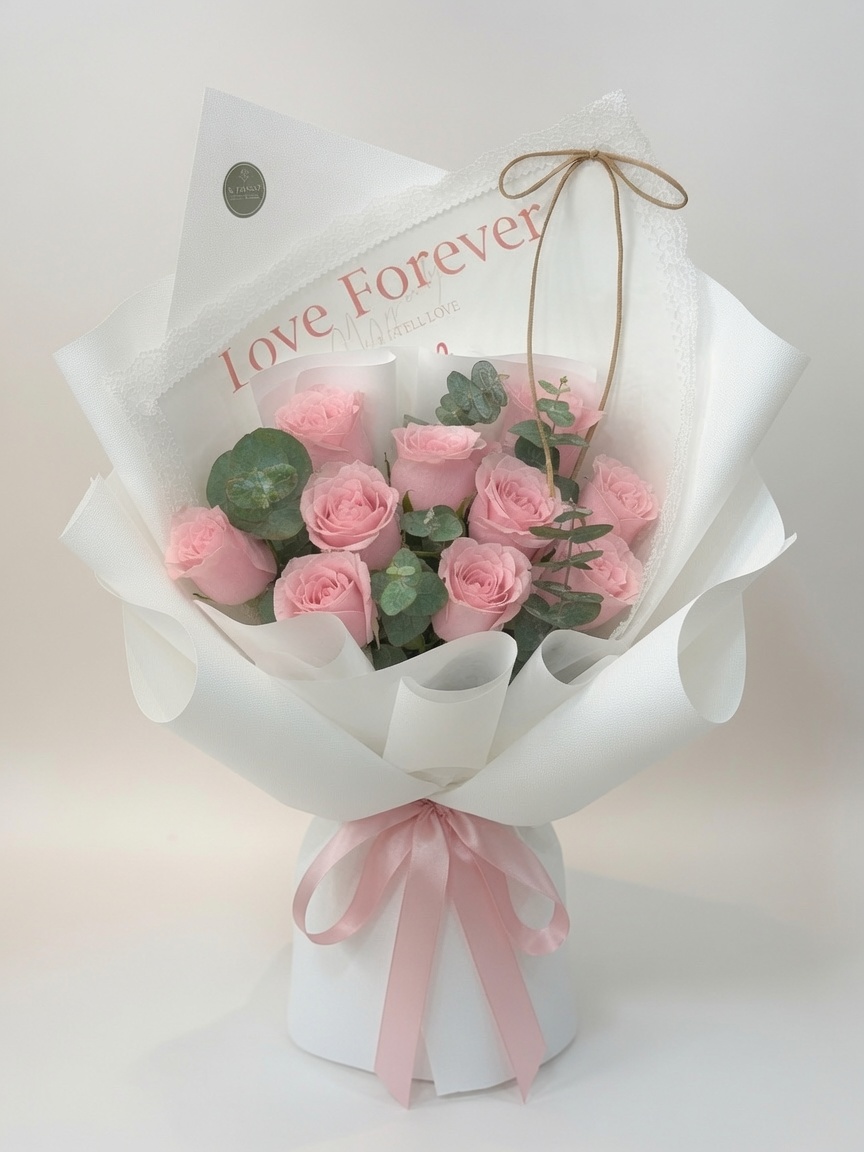 10 Stalks Rose Bouquet | Pink Red Rose Bouquet - Image 2