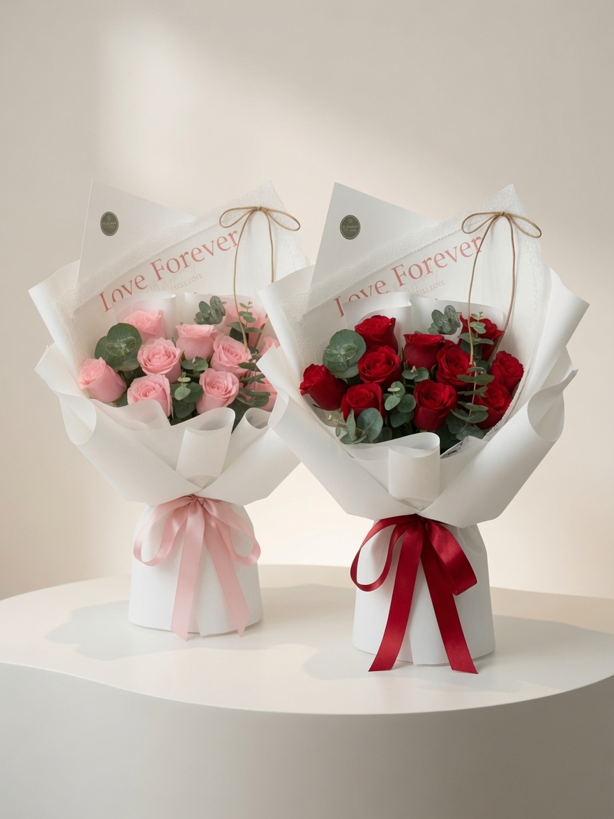 10 Stalks Rose Bouquet | Pink Red Rose Bouquet