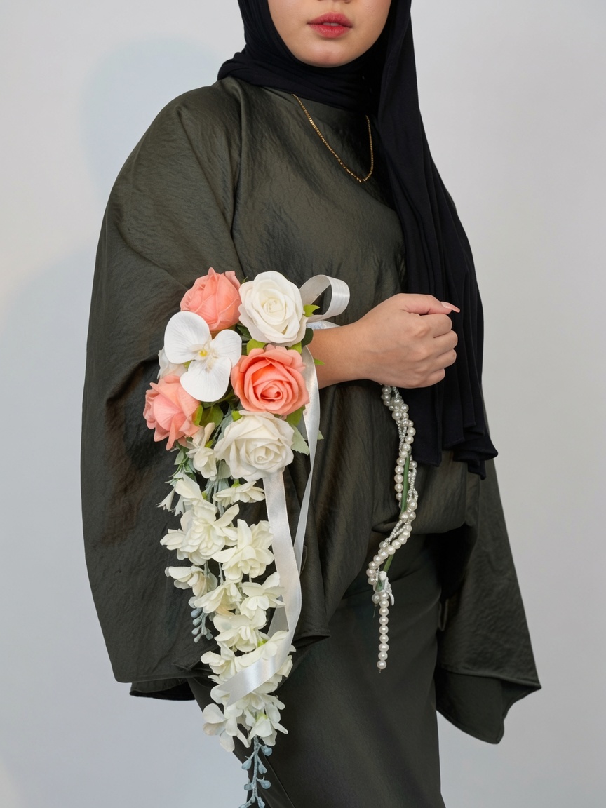 Artificial Bridal Hand Bouquet Blushing Cascade - Image 2