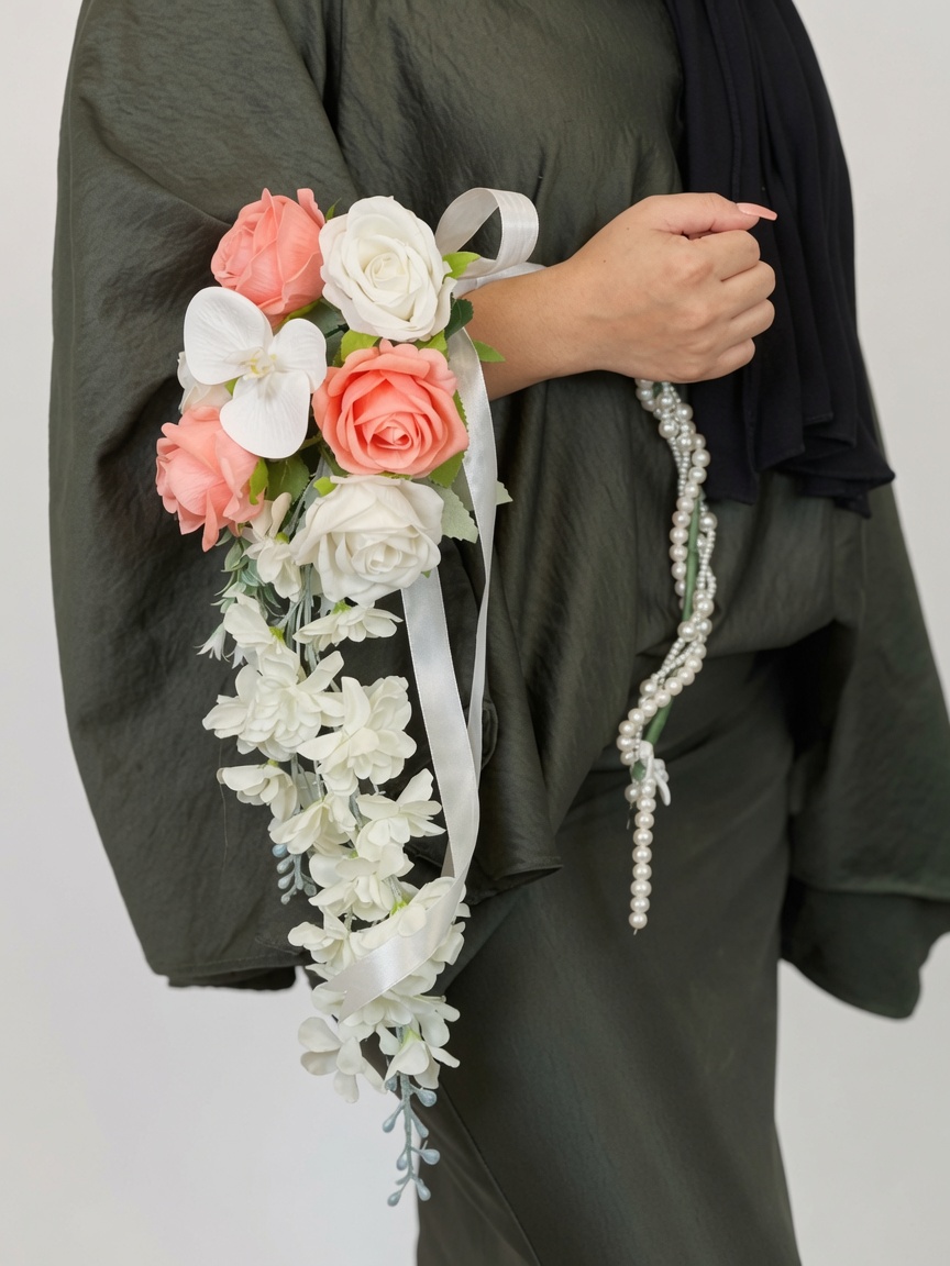 Artificial Bridal Hand Bouquet Blushing Cascade