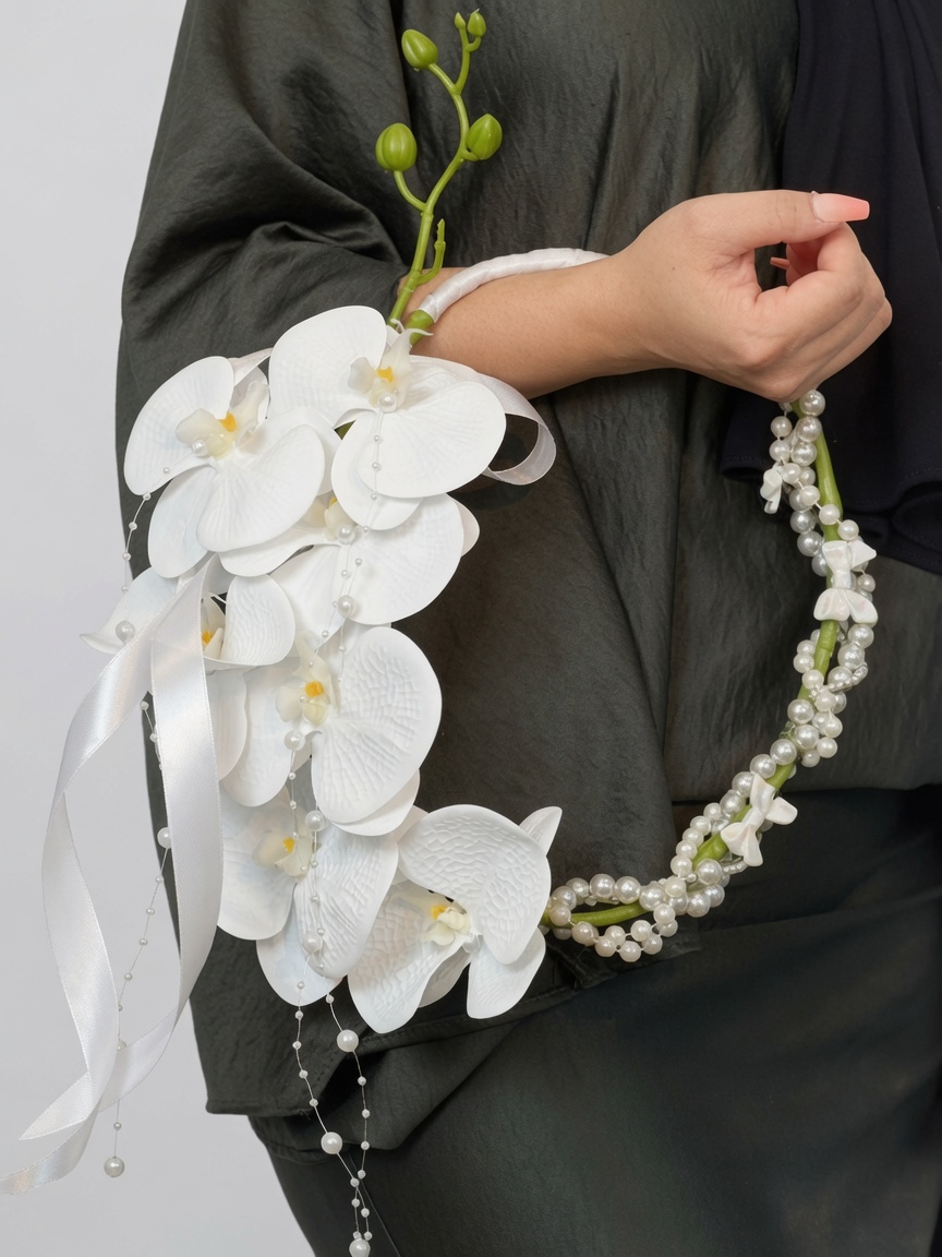 Artificial Bridal Hand Bouquet Pearl Cascade Orchid
