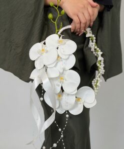 Artificial Bridal Hand Bouquet Pearl Cascade Orchid - Image 2